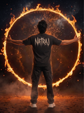 Nataraj Oversized T-Shirt — Washed Black 240 GSM Cotton Terry Shiva Tandava Front Print