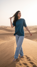 Teal Blue Oversized T-Shirt for Women – 240 GSM Cotton Terry Relaxed Fit Tee