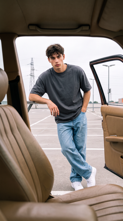 Charcoal Grey Oversized T-Shirt — 240 GSM Cotton Terry Plain Drop Shoulder Tee