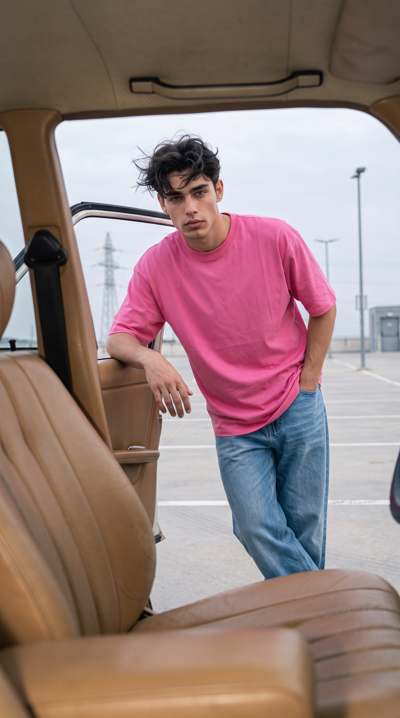 Hot Pink Oversized T-Shirt — 240 GSM Cotton Terry Plain Drop Shoulder Tee