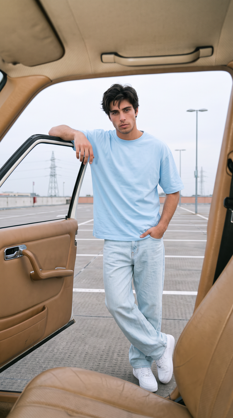 Sky Blue Oversized T-Shirt — 240 GSM Cotton Terry Plain Drop Shoulder Tee