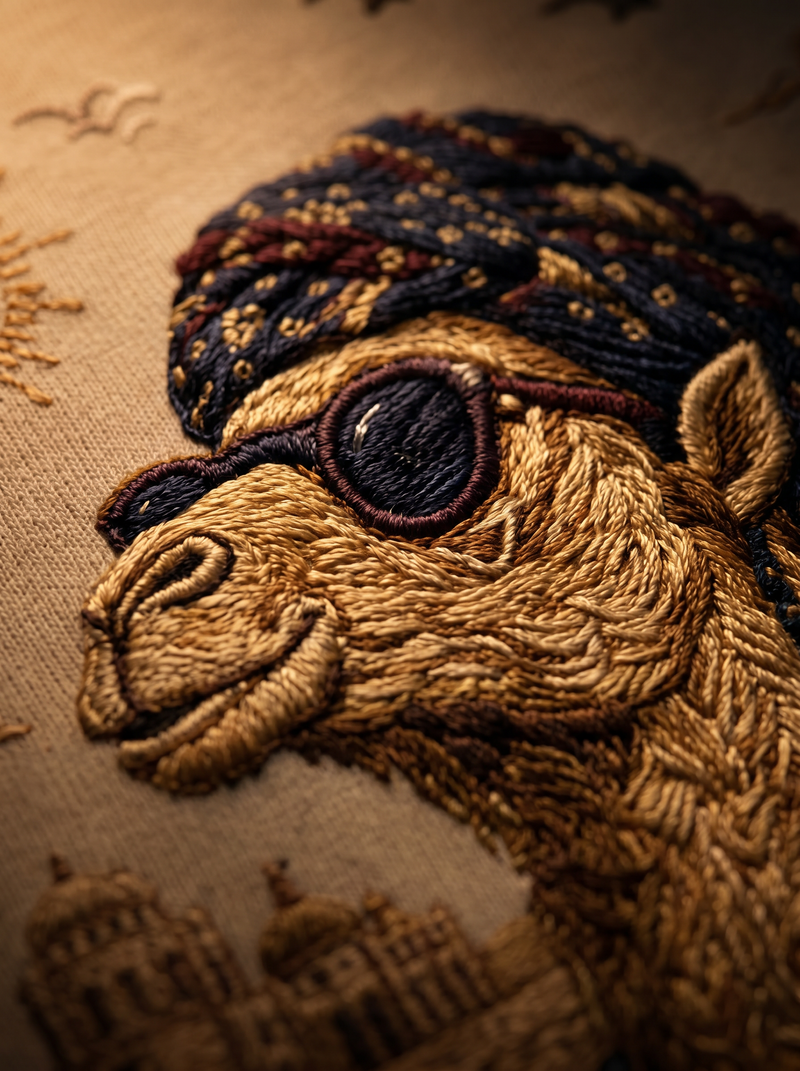 Rajasthan Embroidered Oversized T-Shirt — Off White 240 GSM Cotton Terry Camel Back Embroidery