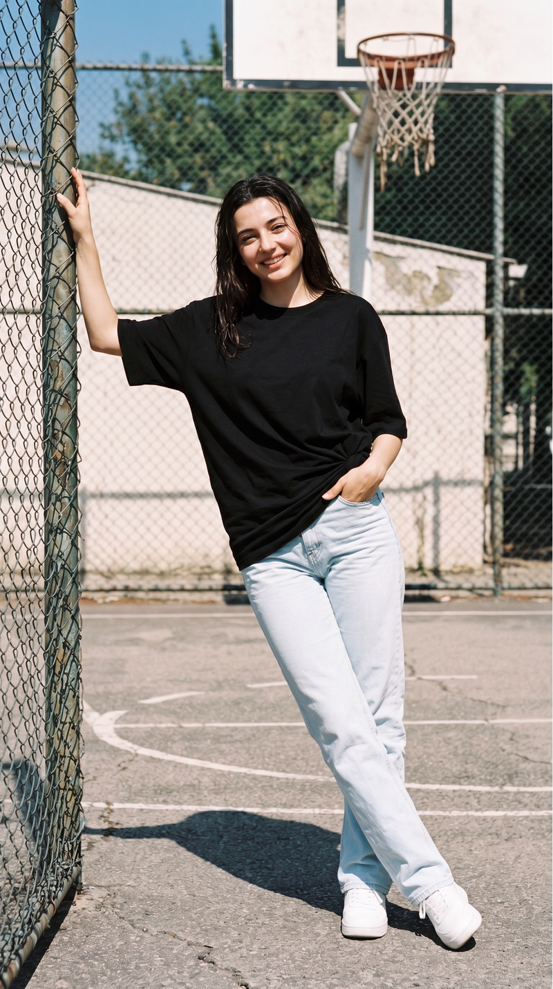 Black Oversized T-Shirt for Women – 240 GSM Cotton Terry Relaxed Fit Tee