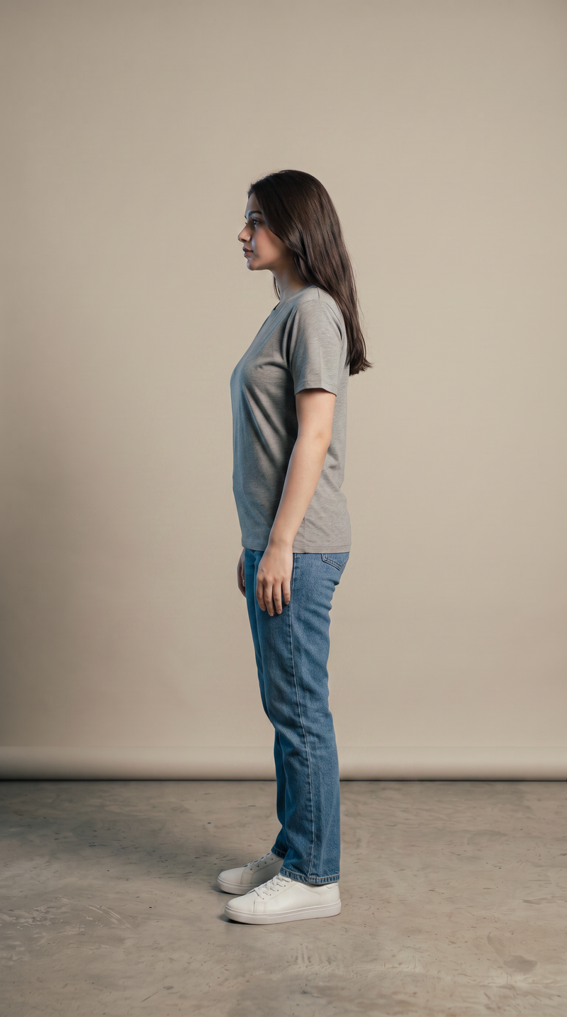 Grey Basic T-Shirt for Women – 230 GSM Cotton Sinker Plain Crew Neck Tee