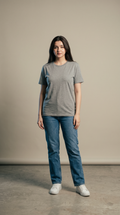 Grey Basic T-Shirt for Women – 230 GSM Cotton Sinker Plain Crew Neck Tee