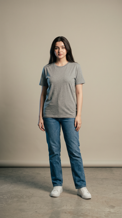 Grey Basic T-Shirt for Women – 230 GSM Cotton Sinker Plain Crew Neck Tee