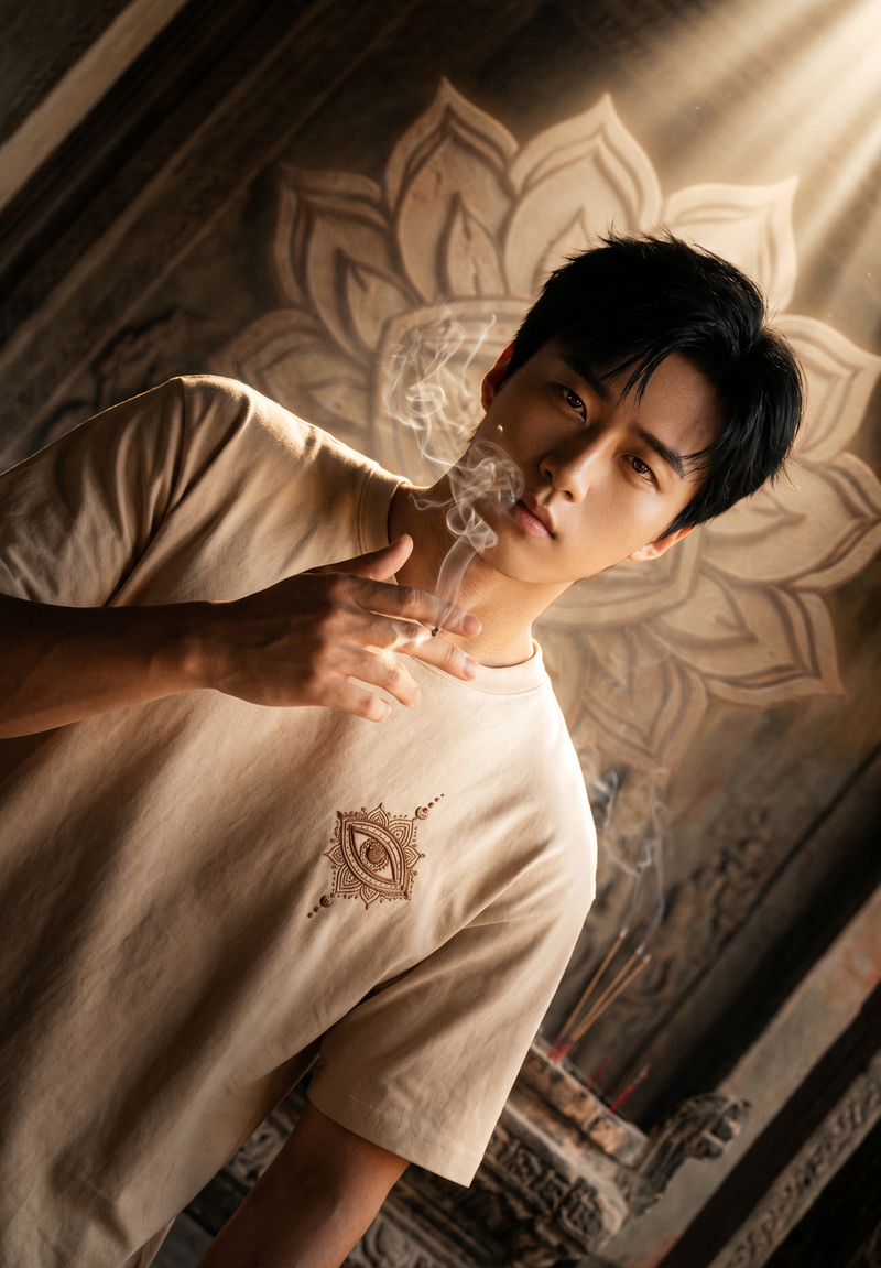 Trinetra Oversized T-Shirt — Off White 240 GSM Cotton Terry Third Eye Lotus Back Embroidery