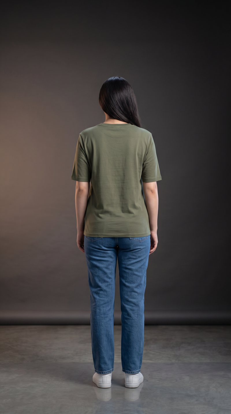 Olive Green Basic T-Shirt for Women – 230 GSM Cotton Sinker Plain Crew Neck Tee