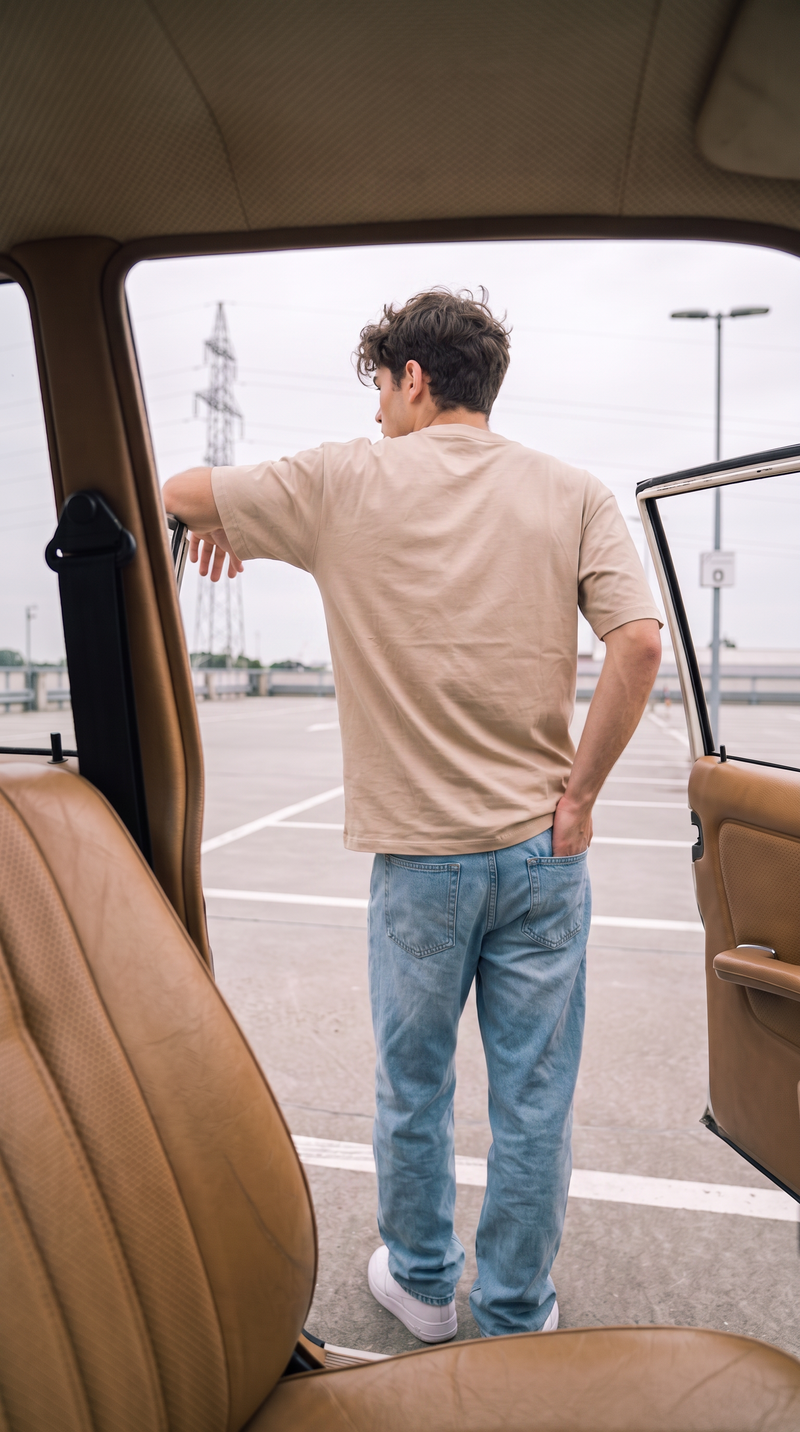 Sand Beige Oversized T-Shirt — 240 GSM Cotton Terry Plain Drop Shoulder Tee