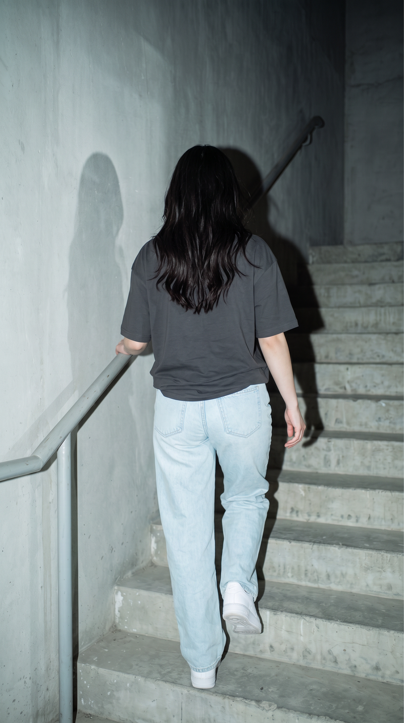 Charcoal Grey Oversized T-Shirt for Women – 240 GSM Cotton Terry Relaxed Fit Tee