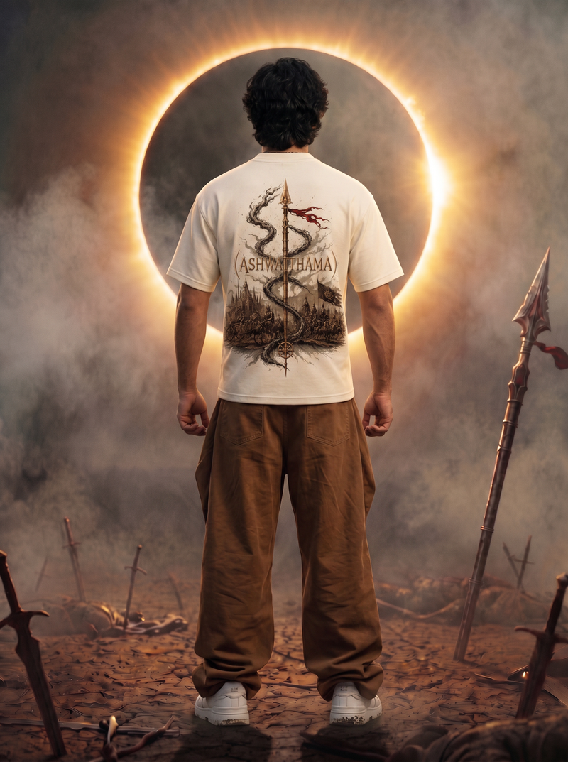 Ashwatthama Oversized T-Shirt — Off White 240 GSM Cotton Terry Back Print Tee