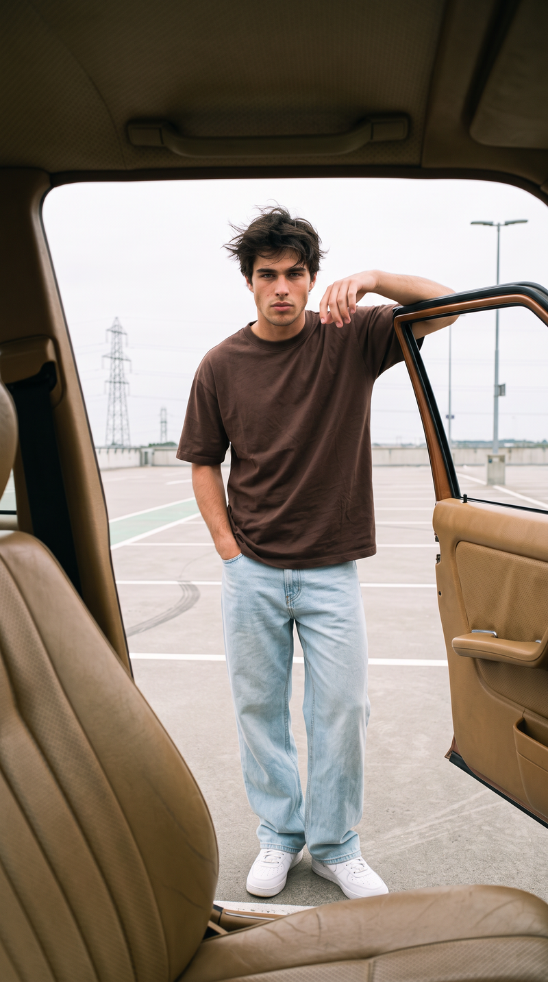 Coffee Brown Oversized T-Shirt — 240 GSM Cotton Terry Plain Drop Shoulder Tee