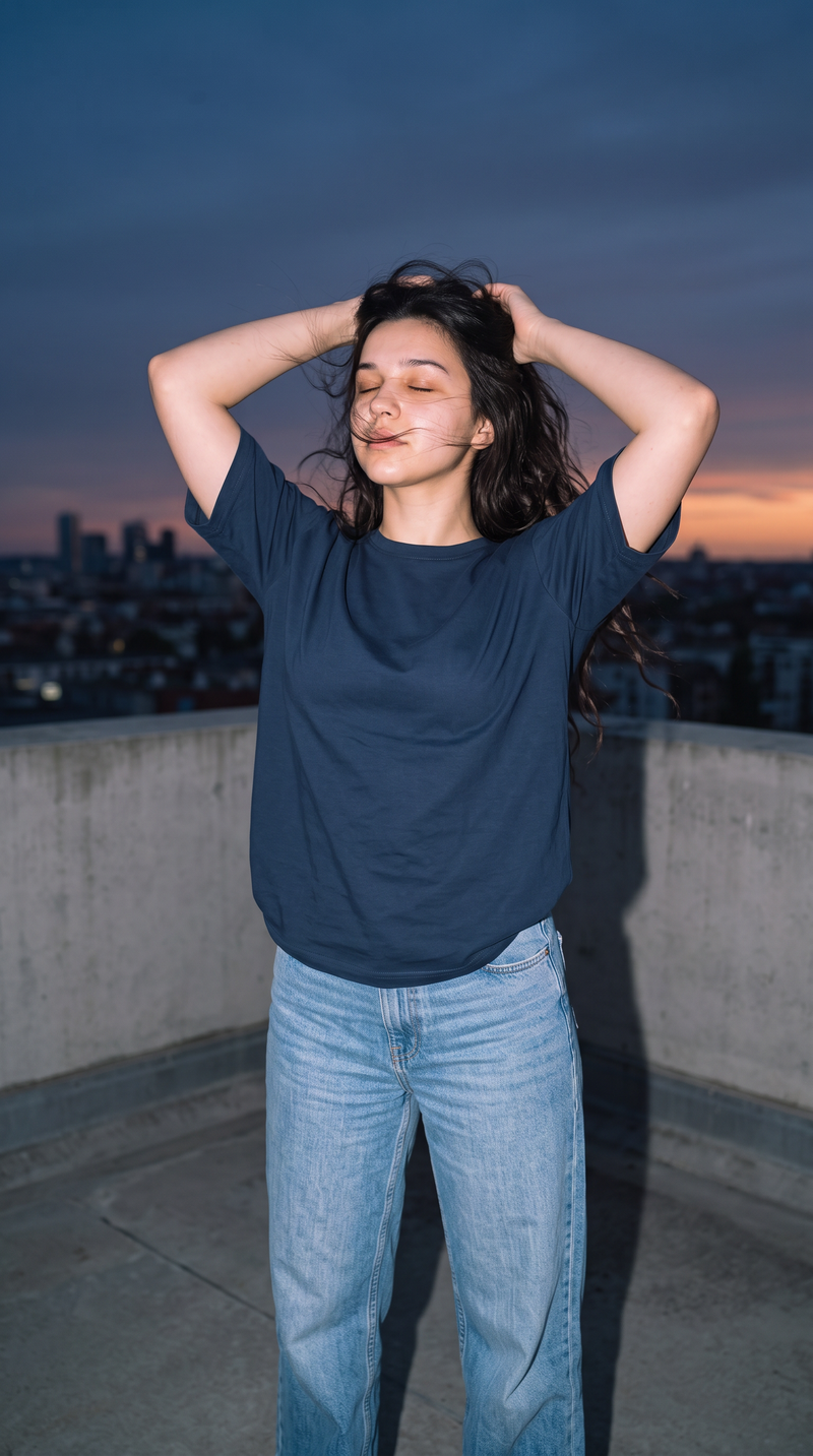Navy Blue Oversized T-Shirt for Women – 240 GSM Cotton Terry Relaxed Fit Tee