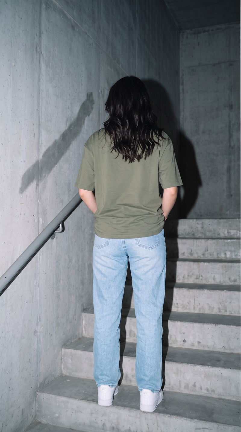 Olive Green Oversized T-Shirt for Women – 240 GSM Cotton Terry Relaxed Fit Tee