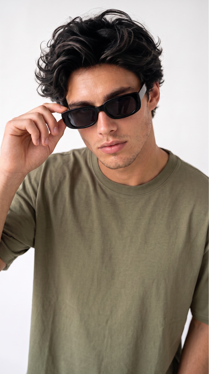 Olive Green Oversized T-Shirt — 240 GSM Cotton Terry Plain Drop Shoulder Tee