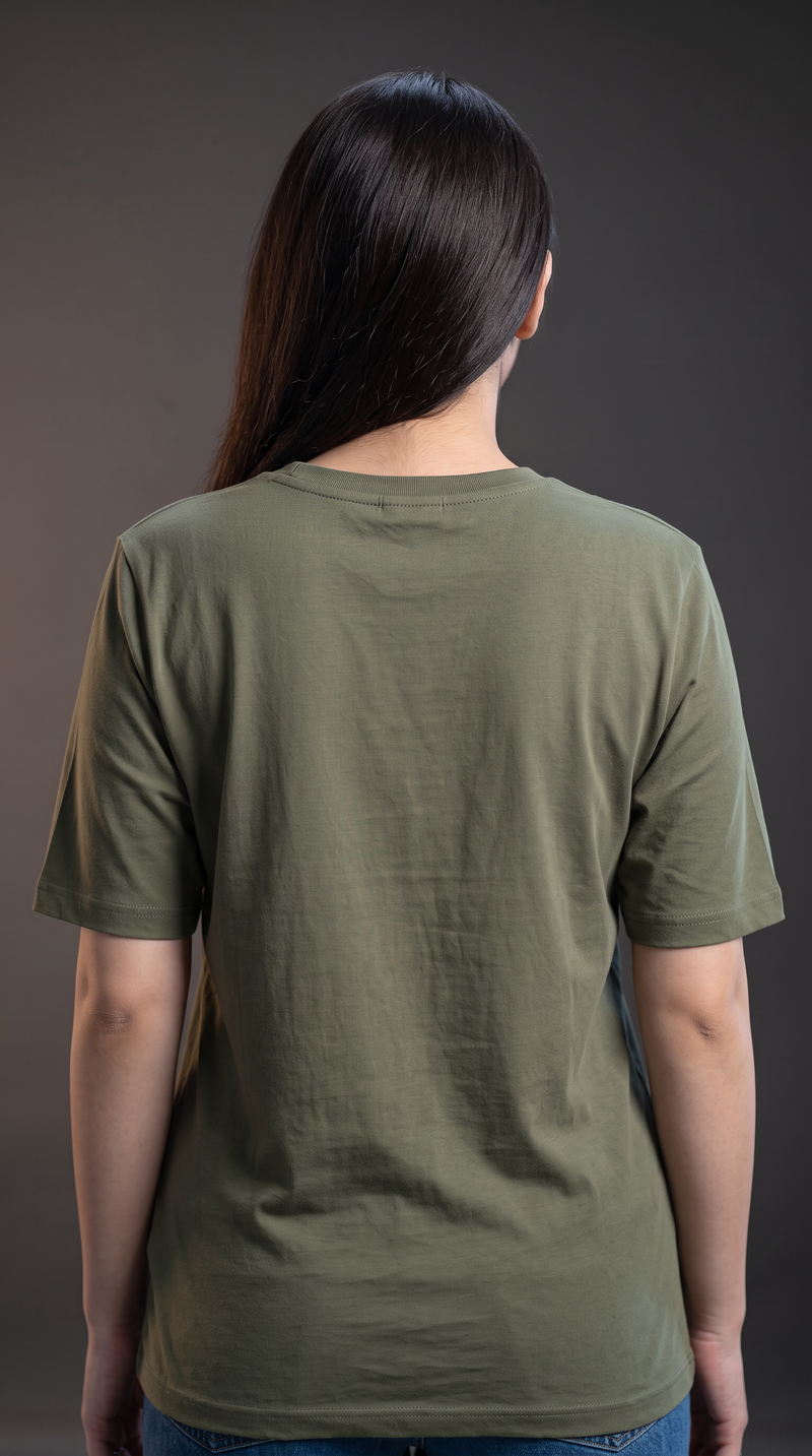 Olive Green Basic T-Shirt for Women – 230 GSM Cotton Sinker Plain Crew Neck Tee