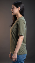 Olive Green Basic T-Shirt for Women – 230 GSM Cotton Sinker Plain Crew Neck Tee