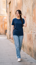 Navy Blue Basic T-Shirt for Women – 230 GSM Cotton Sinker Plain Crew Neck Tee