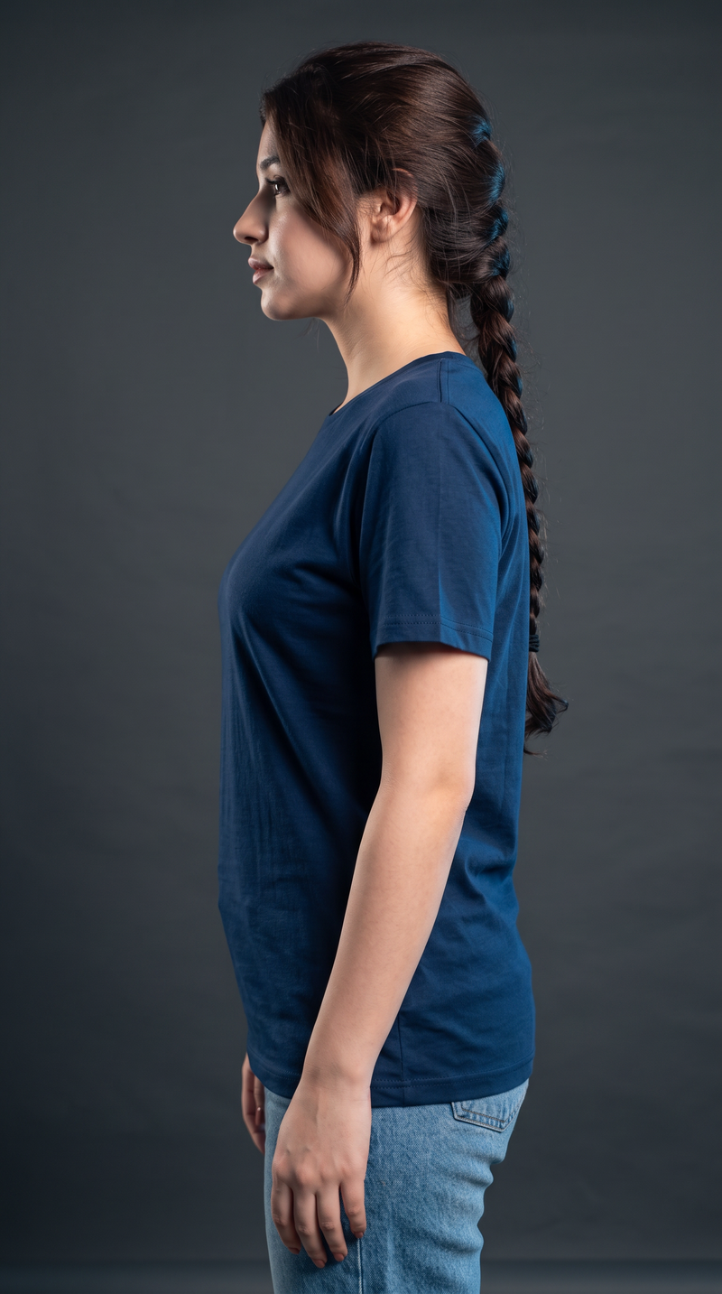 Navy Blue Basic T-Shirt for Women – 230 GSM Cotton Sinker Plain Crew Neck Tee