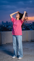 Hot Pink Oversized T-Shirt for Women – 240 GSM Cotton Terry Relaxed Fit Tee