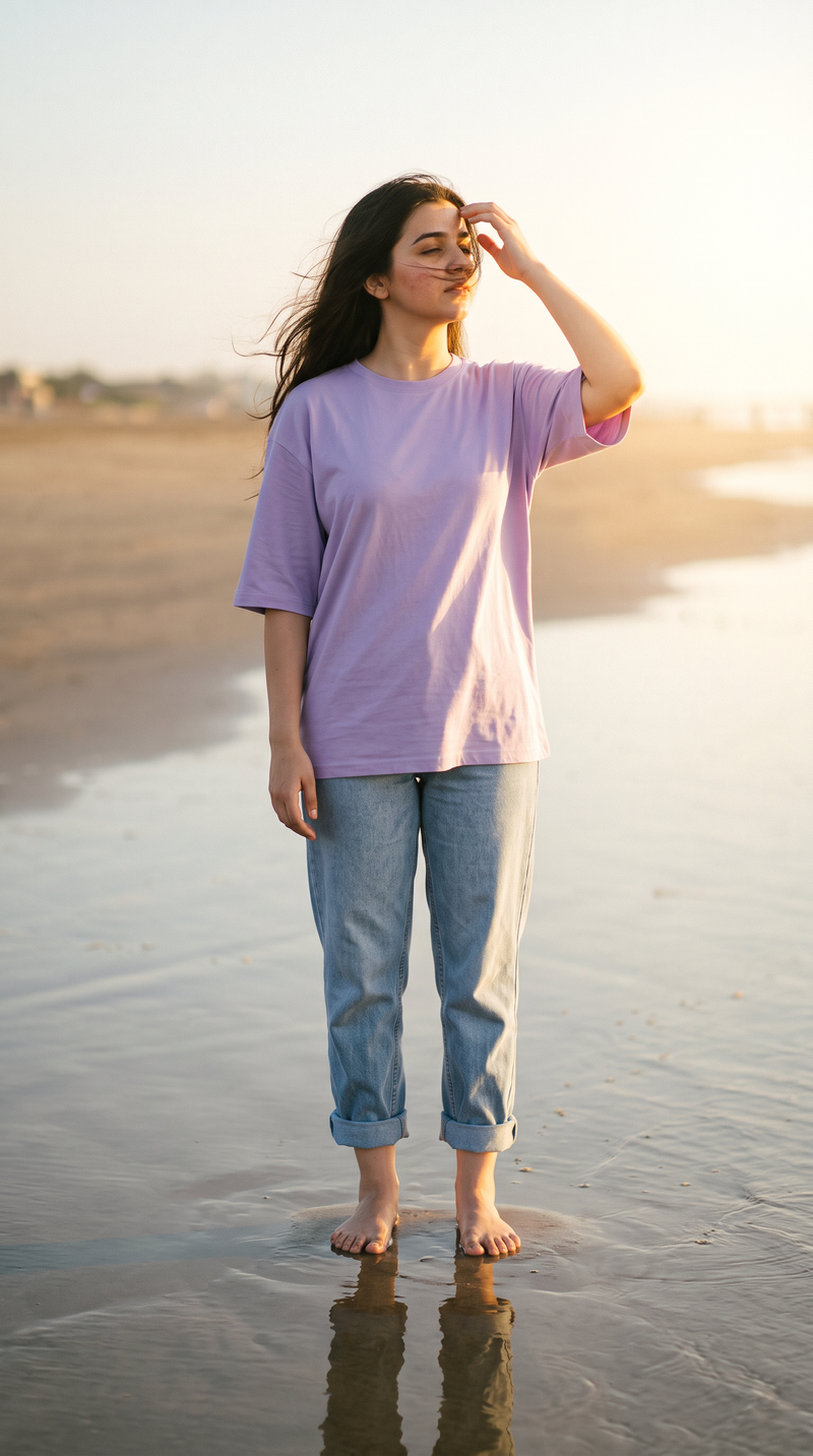 Lavender Oversized T-Shirt for Women – 240 GSM Cotton Terry Relaxed Fit Tee