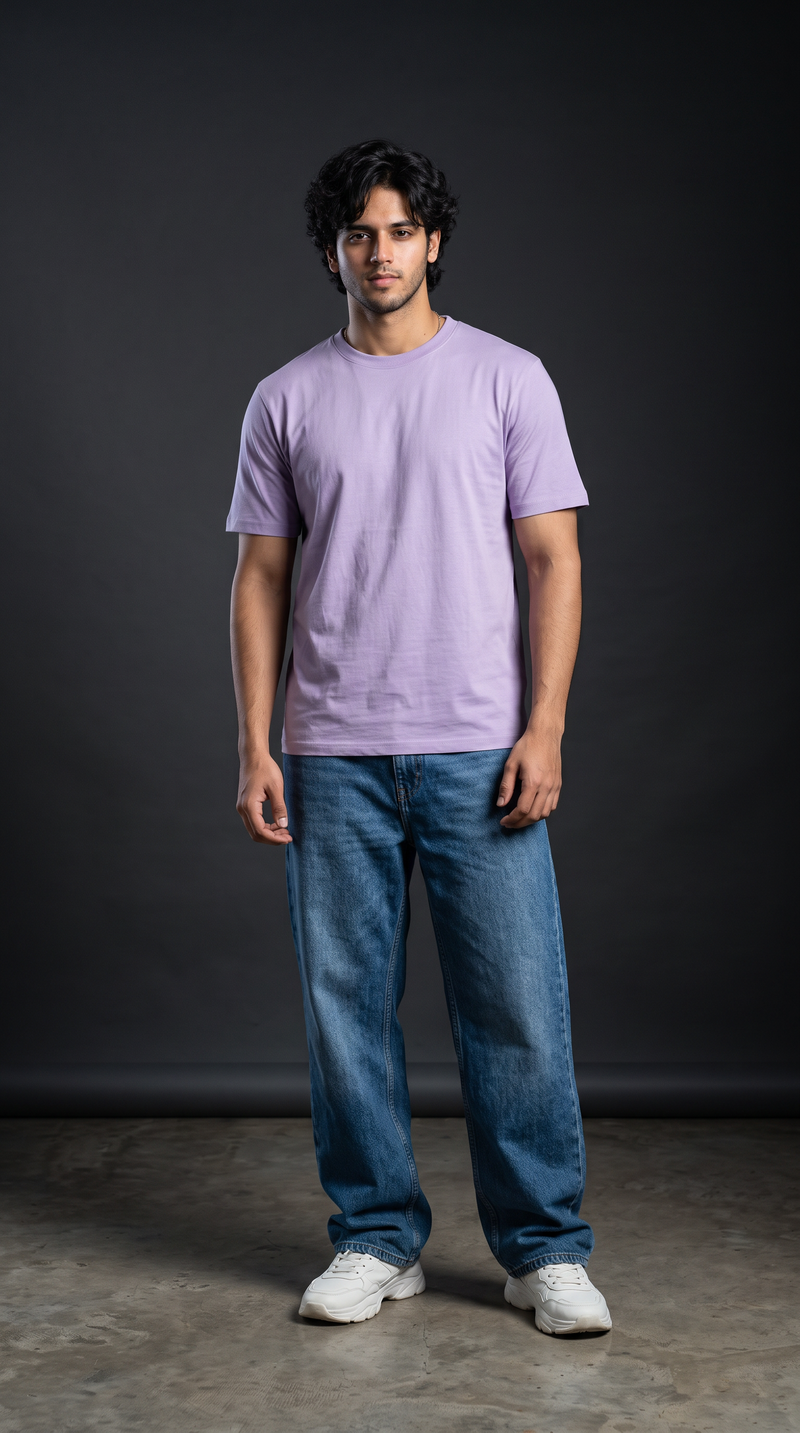 Lavender Basic T-Shirt — 230 GSM Cotton Sinker Plain Crew Neck Tee