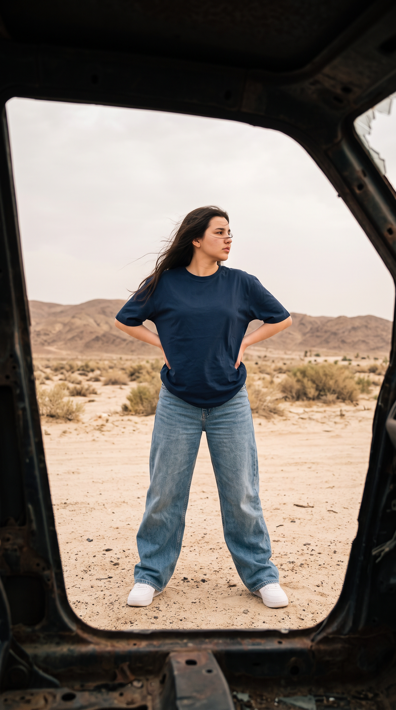 Navy Blue Oversized T-Shirt for Women – 240 GSM Cotton Terry Relaxed Fit Tee