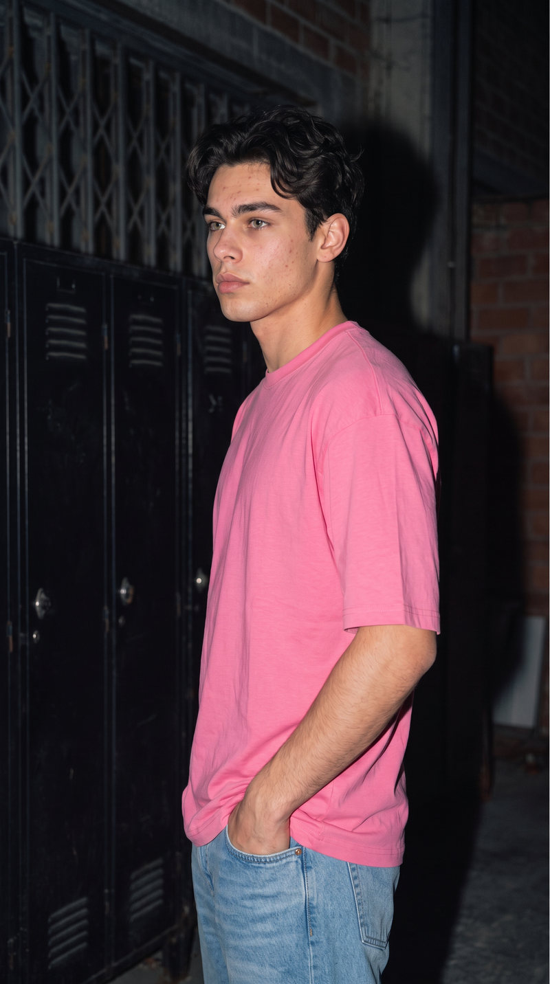 Hot Pink Oversized T-Shirt — 240 GSM Cotton Terry Plain Drop Shoulder Tee