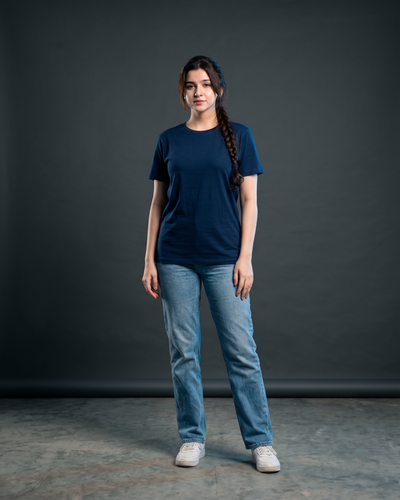 Navy Blue Basic T-Shirt for Women – 230 GSM Cotton Sinker Plain Crew Neck Tee