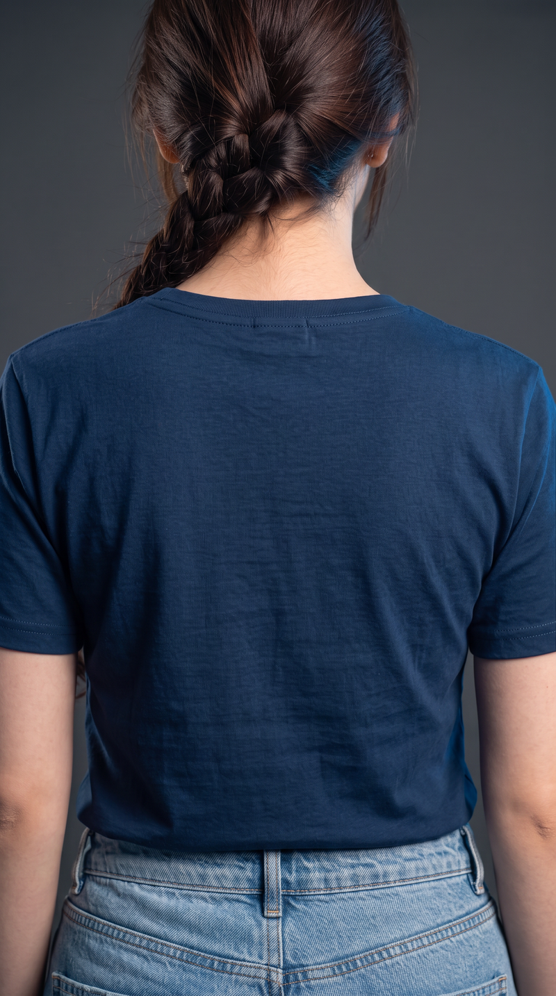 Navy Blue Basic T-Shirt for Women – 230 GSM Cotton Sinker Plain Crew Neck Tee