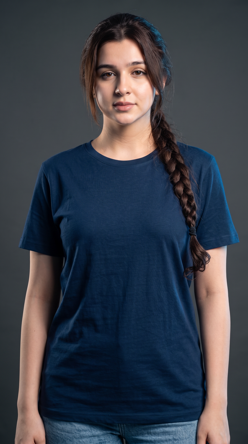 Navy Blue Basic T-Shirt for Women – 230 GSM Cotton Sinker Plain Crew Neck Tee