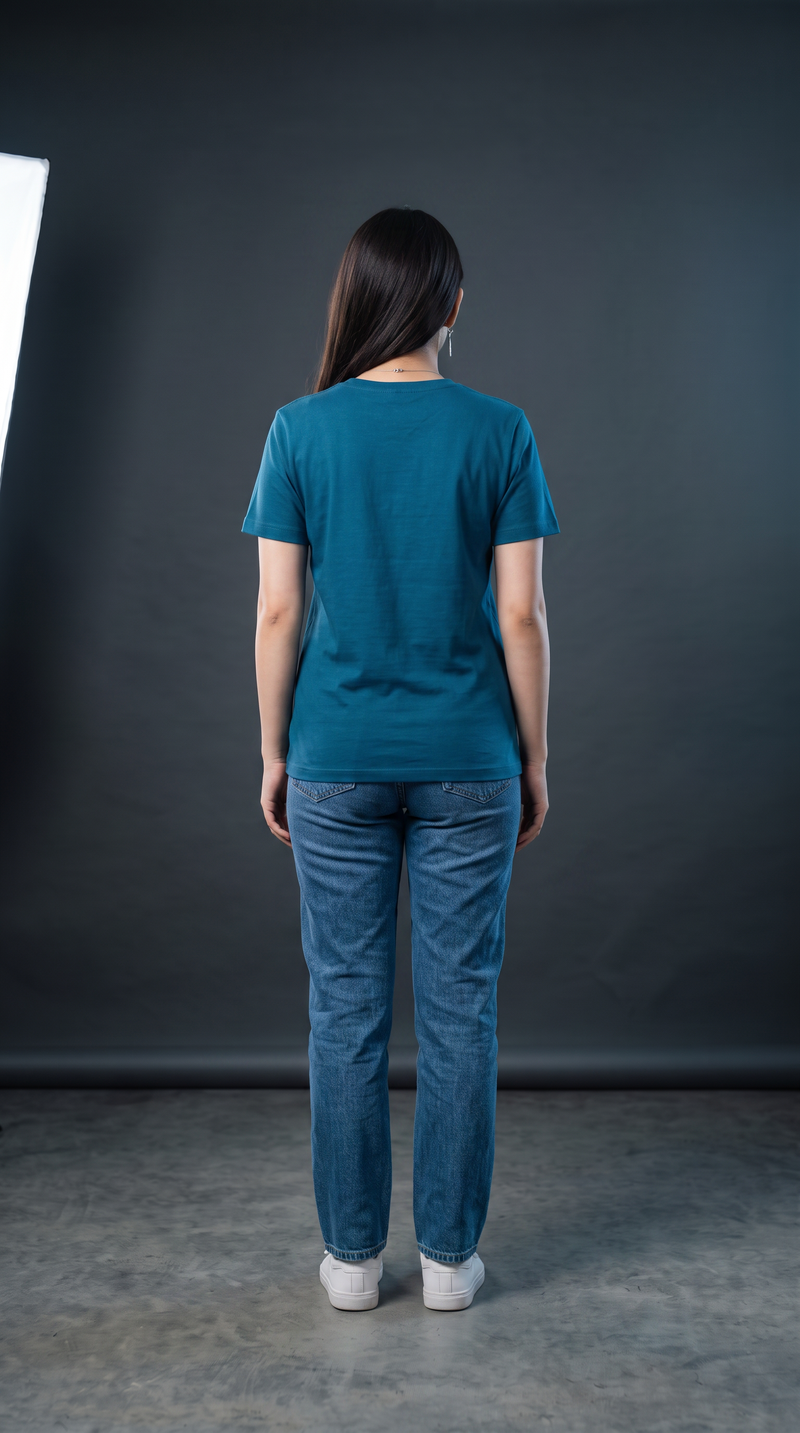 Teal Blue Basic T-Shirt for Women – 230 GSM Cotton Sinker Plain Crew Neck Tee