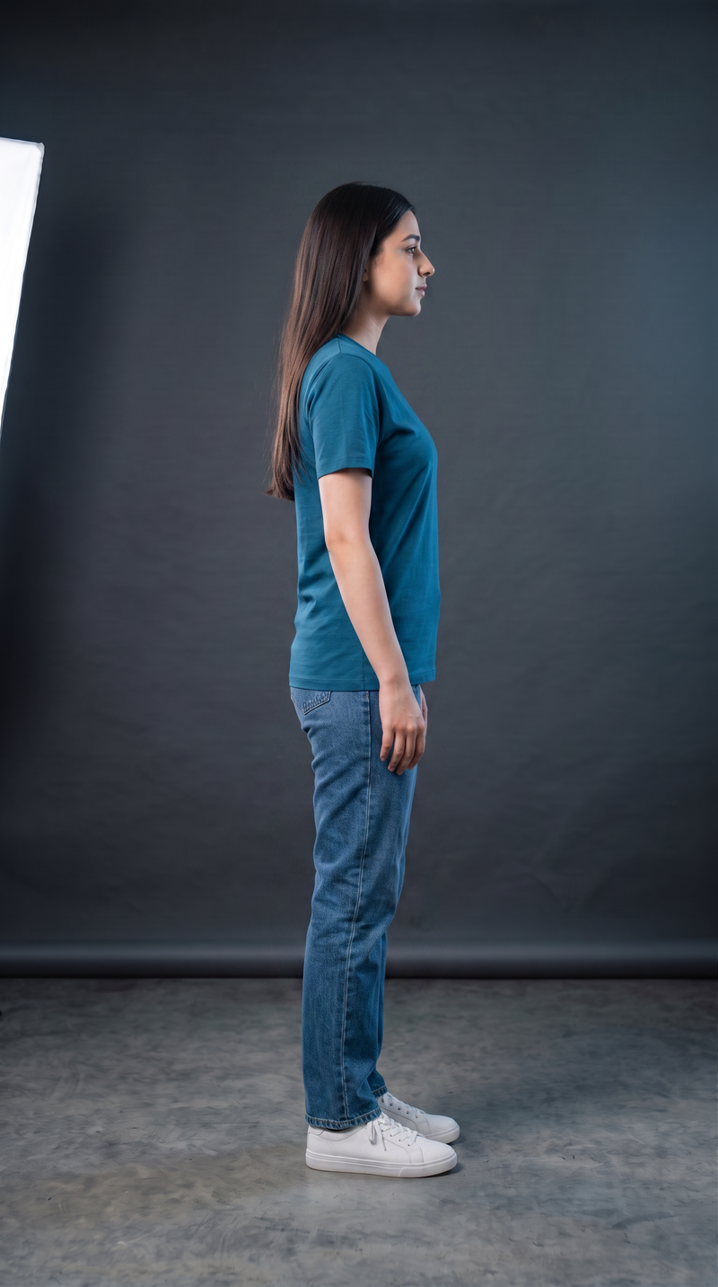 Teal Blue Basic T-Shirt for Women – 230 GSM Cotton Sinker Plain Crew Neck Tee