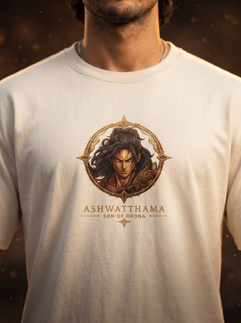 Ashwatthama Oversized T-Shirt — Off White 240 GSM Cotton Terry Back Print Tee