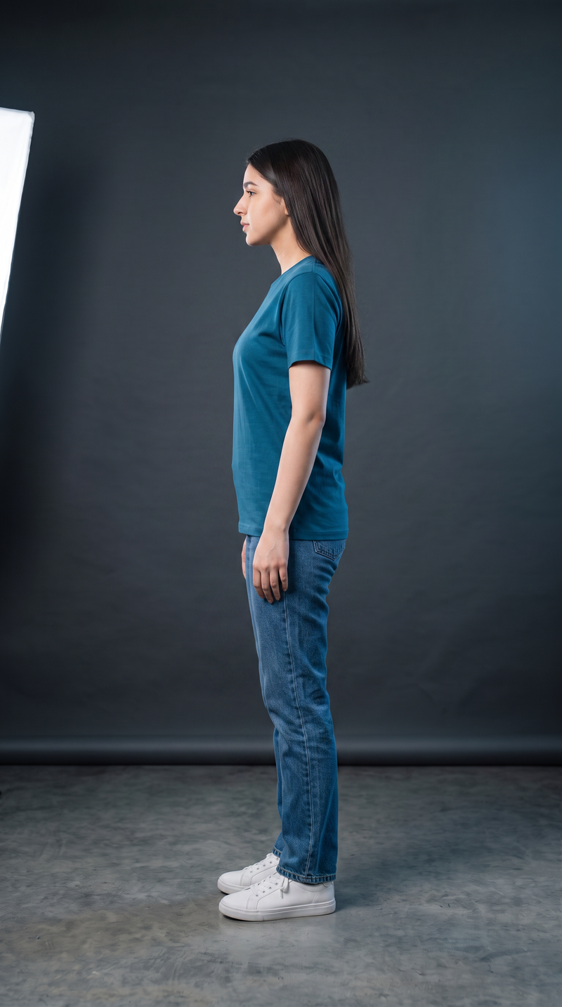 Teal Blue Basic T-Shirt for Women – 230 GSM Cotton Sinker Plain Crew Neck Tee