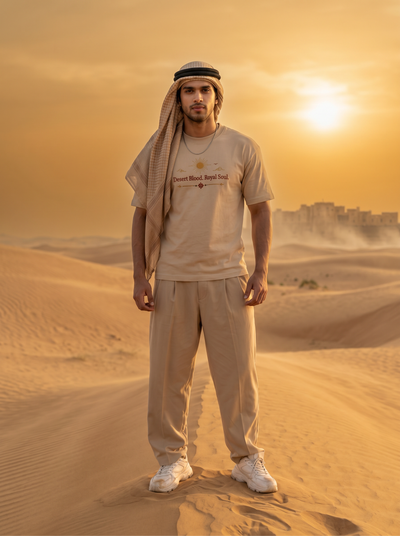 Rajasthan Embroidered Oversized T-Shirt — Off White 240 GSM Cotton Terry Camel Back Embroidery