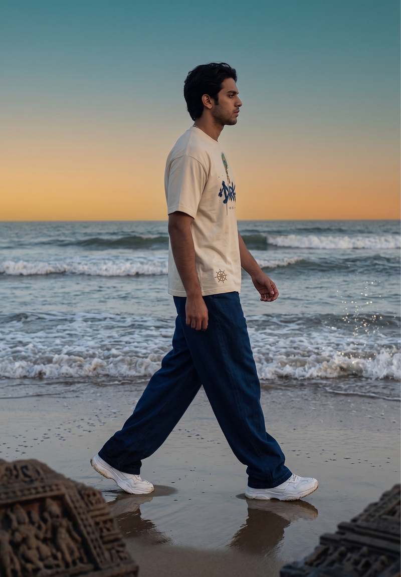 Dwarka The Lost City Oversized T-Shirt — Off White 240 GSM Cotton Terry Back Print