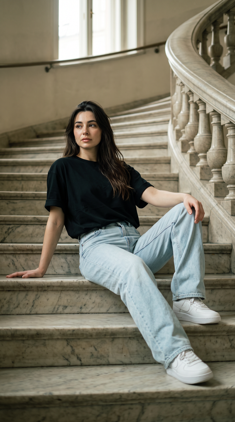 Black Oversized T-Shirt for Women – 240 GSM Cotton Terry Relaxed Fit Tee