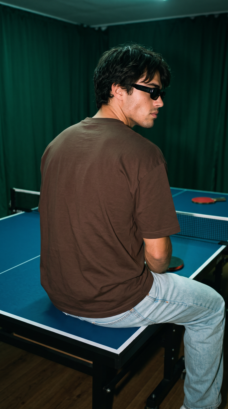 Coffee Brown Oversized T-Shirt — 240 GSM Cotton Terry Plain Drop Shoulder Tee