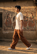 Madhubani Tree of Life Embroidered Oversized T-Shirt — Off White 240 GSM Cotton Terry