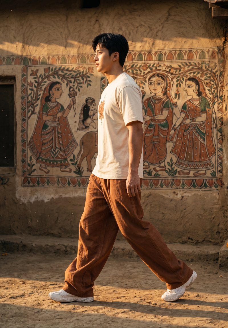 Madhubani Tree of Life Embroidered Oversized T-Shirt — Off White 240 GSM Cotton Terry