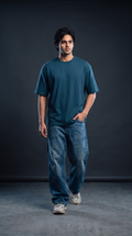 Teal Blue Oversized T-Shirt — 240 GSM Cotton Terry Plain Drop Shoulder Tee