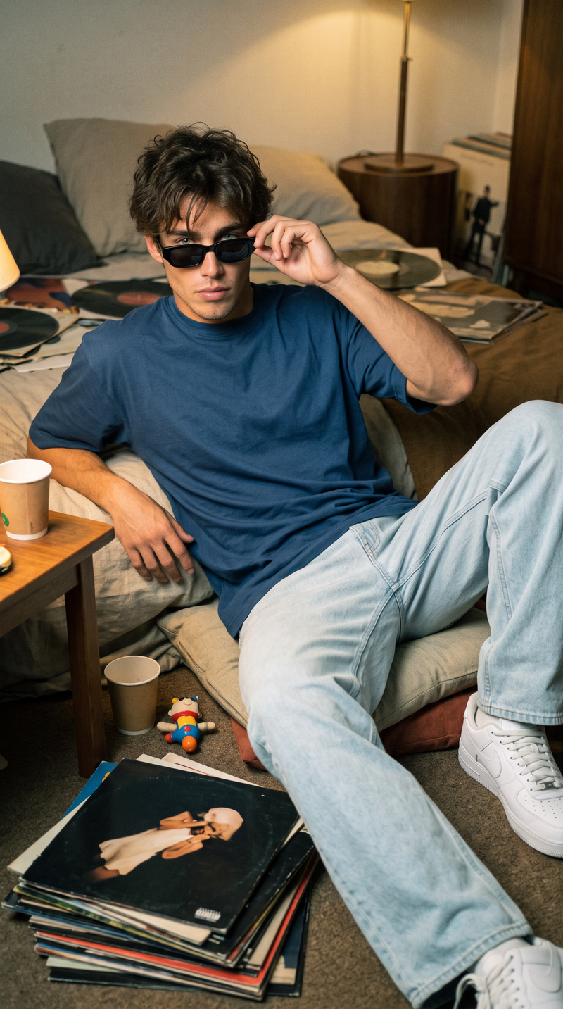 Navy Blue Oversized T-Shirt — 240 GSM Cotton Terry Plain Drop Shoulder Tee