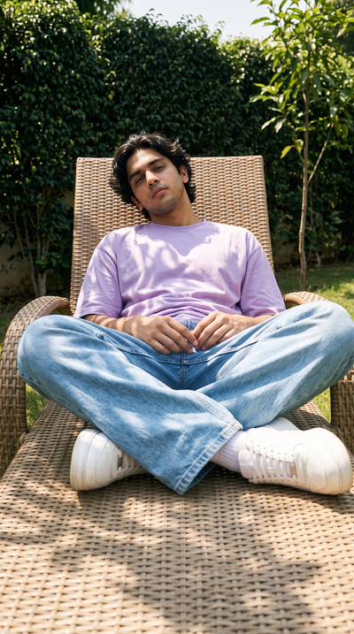 Lavender Oversized T-Shirt — 240 GSM Cotton Terry Plain Drop Shoulder Tee