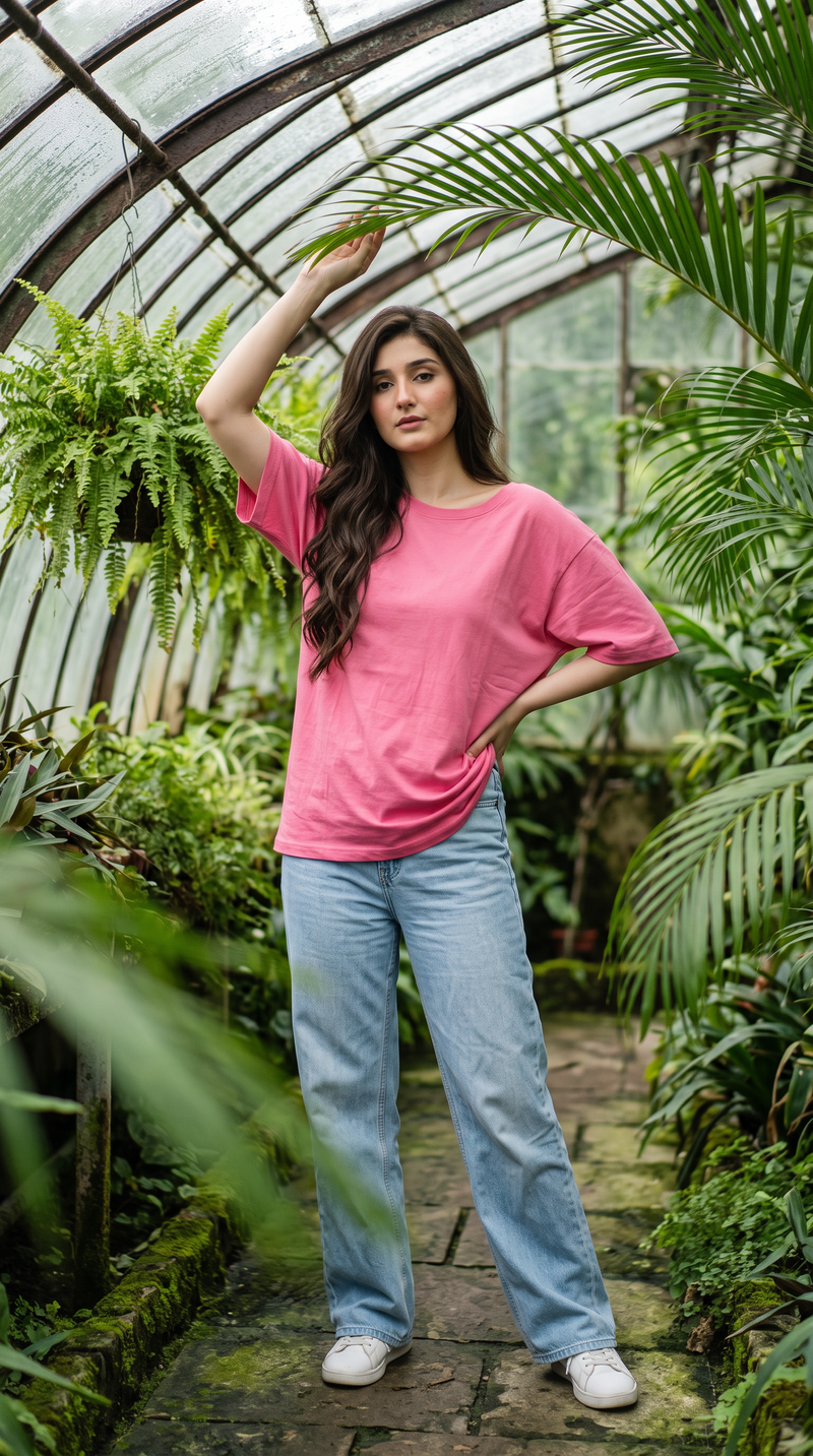 Hot Pink Oversized T-Shirt for Women – 240 GSM Cotton Terry Relaxed Fit Tee