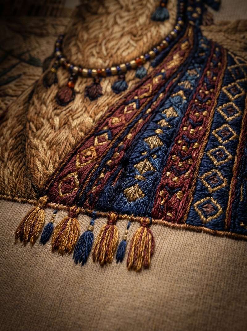 Rajasthan Embroidered Oversized T-Shirt — Off White 240 GSM Cotton Terry Camel Back Embroidery