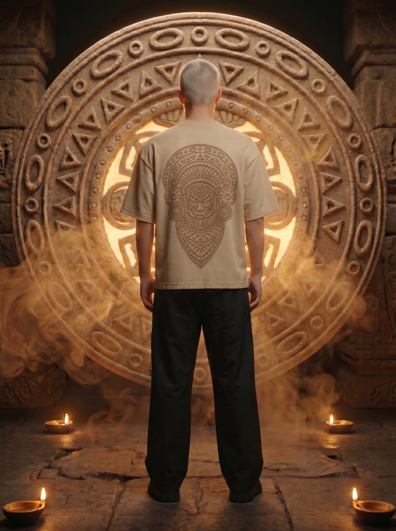 Kaal Embroidered Oversized T-Shirt — Off White 240 GSM Cotton Terry Tonal Back Embroidery